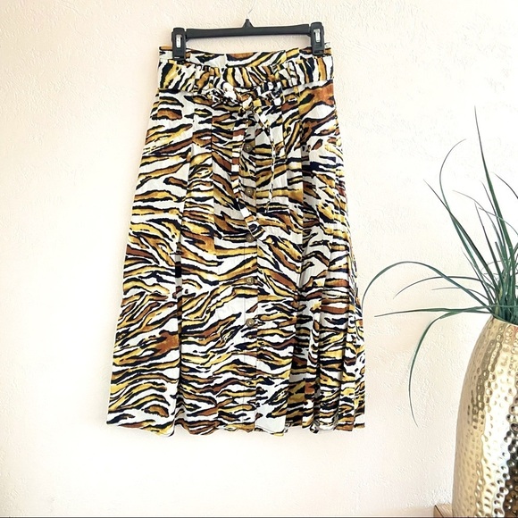 Tiger Stripped MIDI Full Skirt 100% Cotton Tie Waist Size S Truly 4 You - Picture 3 of 8